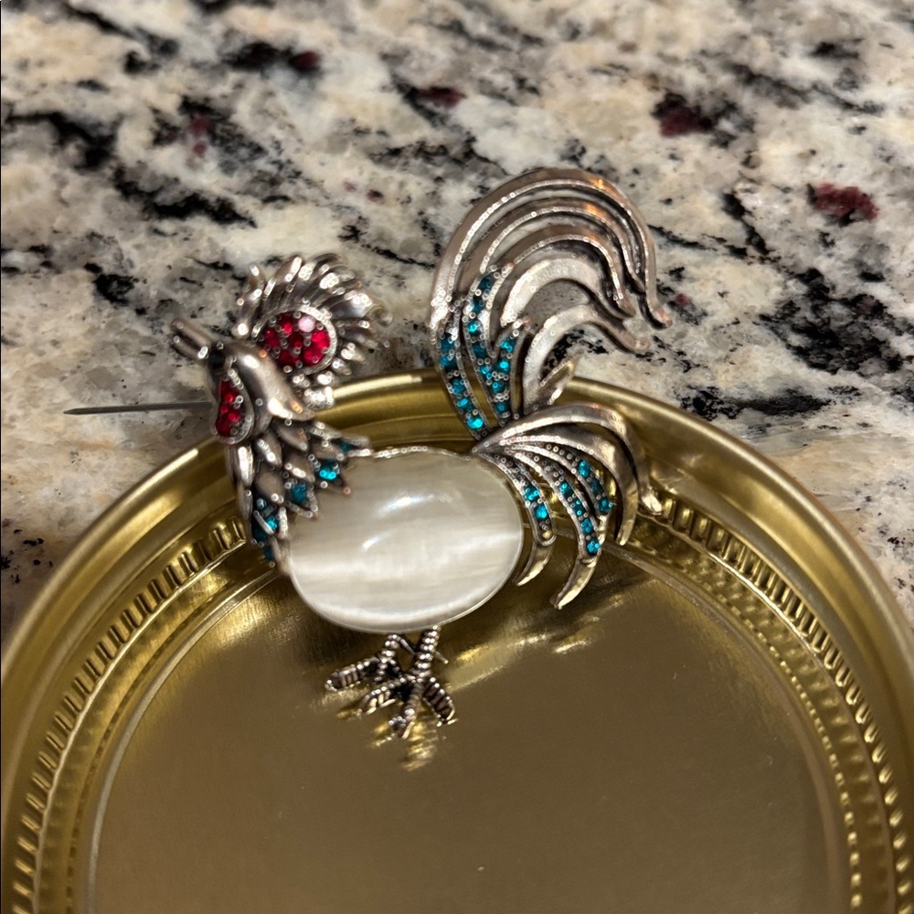 Vintage Silvertone Rhinestone Rooster Brooch
